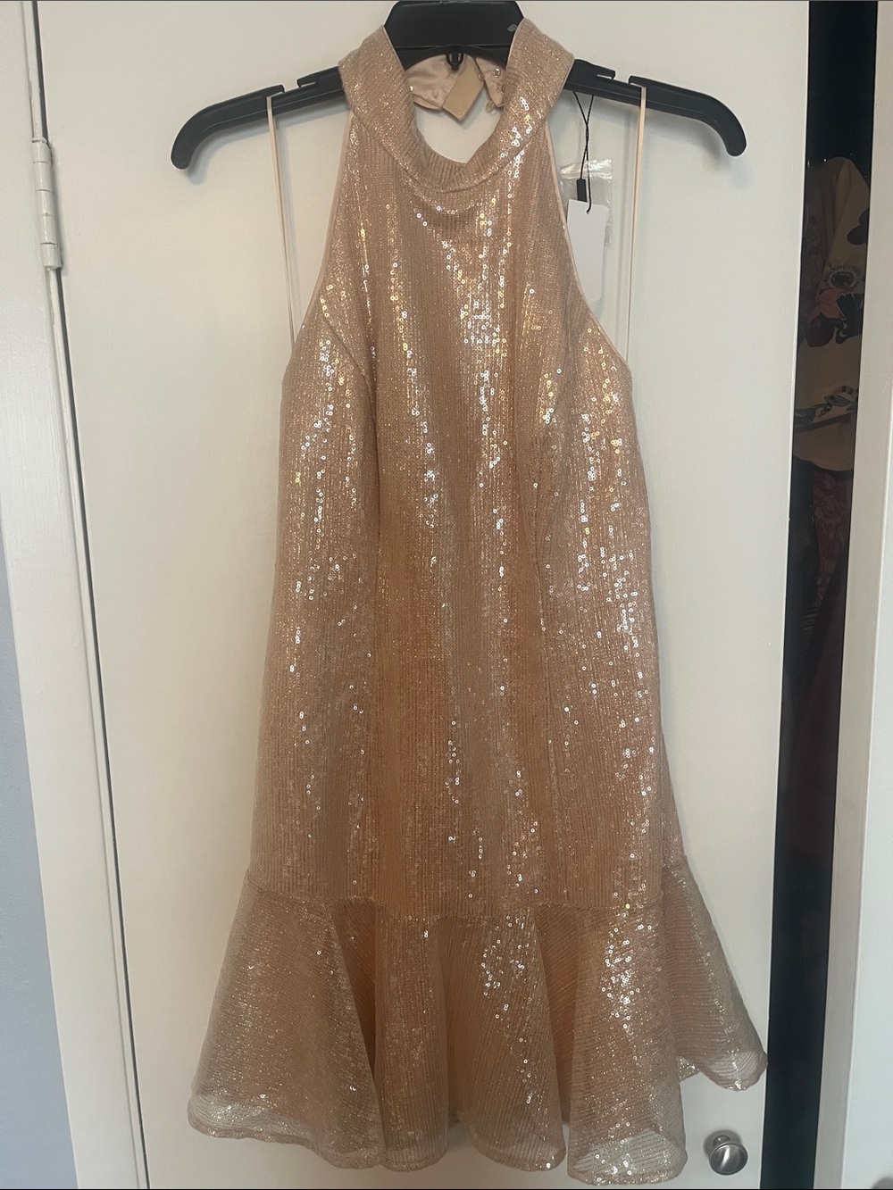 Milly Gold Sequin Halter Cocktail Dress